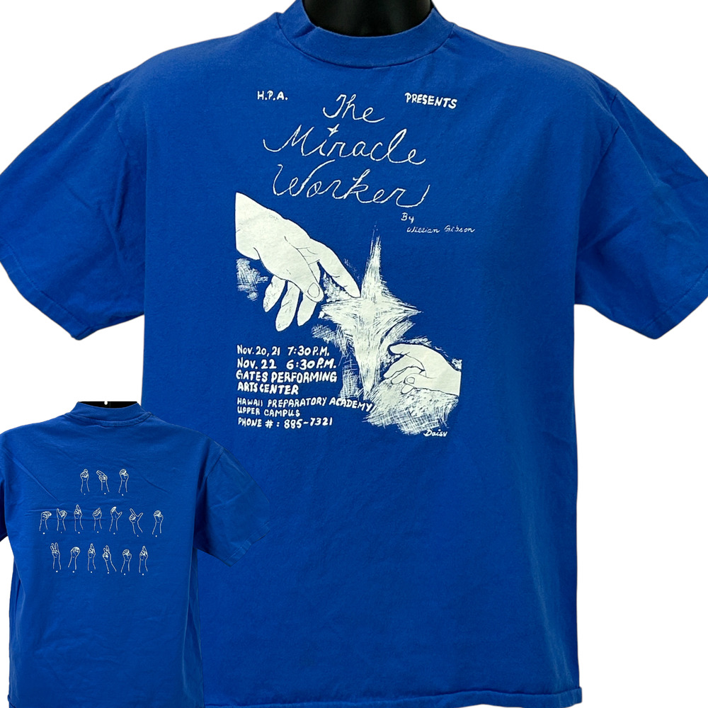 Vintage 90s The Miracle Worker T Shirt Helen Keller Hawaii Blue Unisex L Large